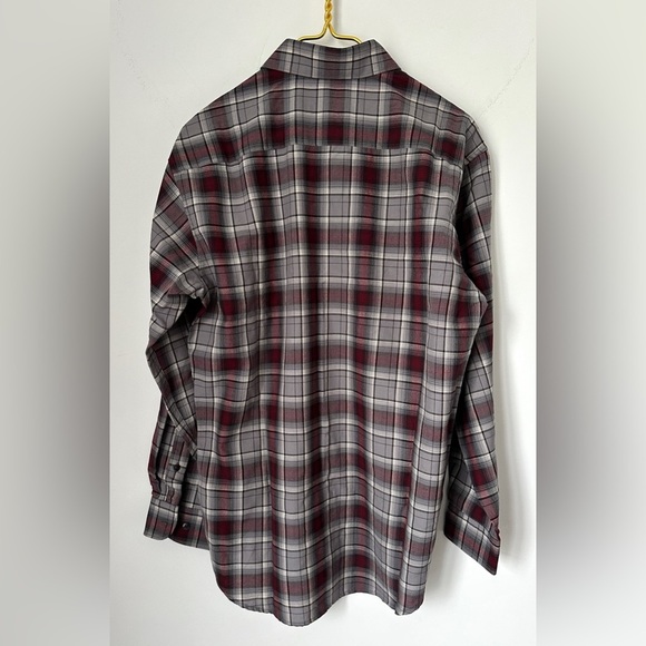 Pendleton Red Gray Plaid Worsted 100% Wool Button Up Urban Shirt Men’s Sz Medium - Picture 3 of 6